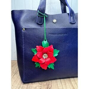 Christmas Poinsettia Purse Charm Genuine Leather Christmas Bag Charm Holiday
